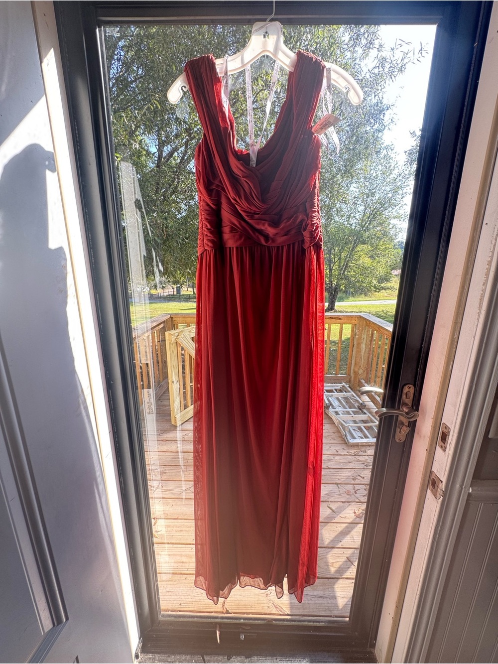 NWT David’s Bridal Cinnamon Off Shoulder Maxi Dress Size 12 F19951